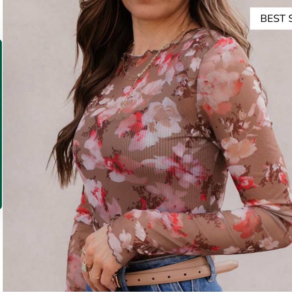 Floral Long Sleeve Sheer Top